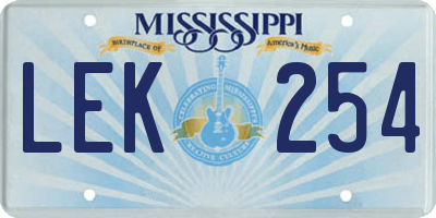 MS license plate LEK254