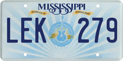 MS license plate LEK279