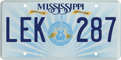 MS license plate LEK287