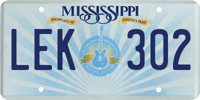 MS license plate LEK302