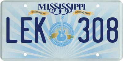 MS license plate LEK308