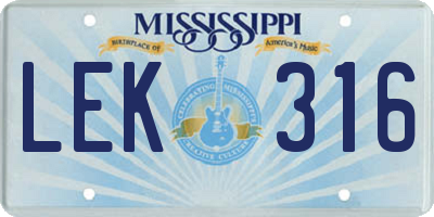 MS license plate LEK316