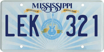 MS license plate LEK321