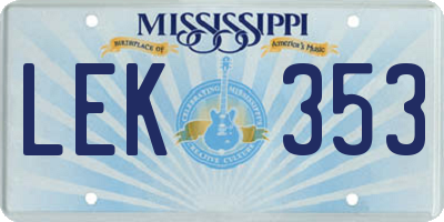MS license plate LEK353
