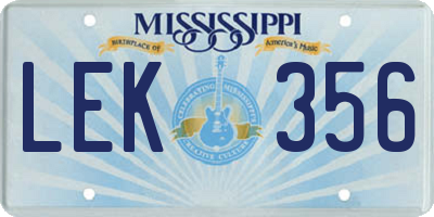 MS license plate LEK356