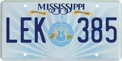 MS license plate LEK385