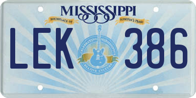 MS license plate LEK386
