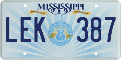 MS license plate LEK387