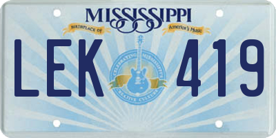 MS license plate LEK419