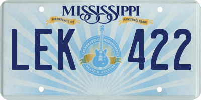 MS license plate LEK422