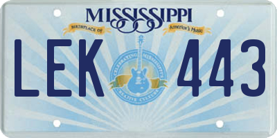 MS license plate LEK443