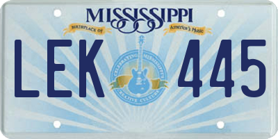 MS license plate LEK445