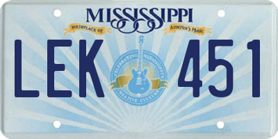 MS license plate LEK451