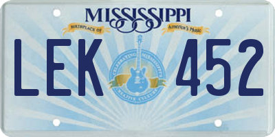 MS license plate LEK452