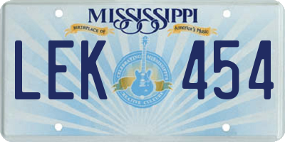MS license plate LEK454