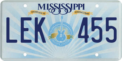 MS license plate LEK455