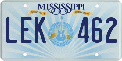 MS license plate LEK462