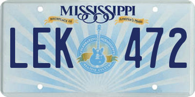 MS license plate LEK472