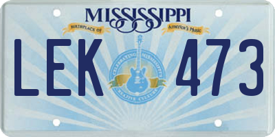 MS license plate LEK473