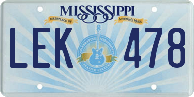 MS license plate LEK478