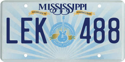 MS license plate LEK488