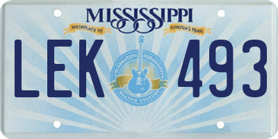 MS license plate LEK493