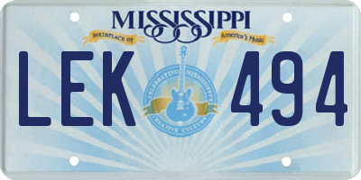 MS license plate LEK494