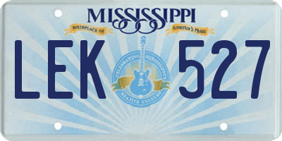 MS license plate LEK527