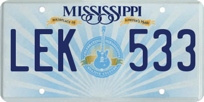 MS license plate LEK533