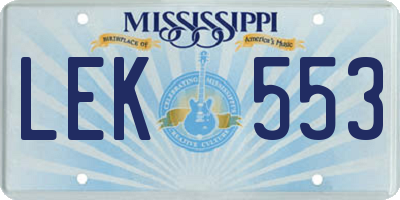 MS license plate LEK553