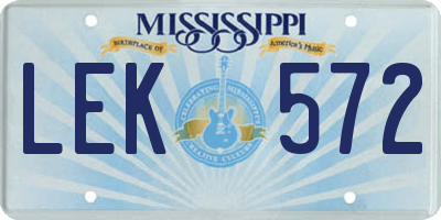 MS license plate LEK572