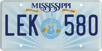 MS license plate LEK580