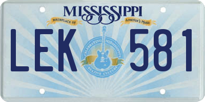 MS license plate LEK581