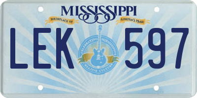 MS license plate LEK597