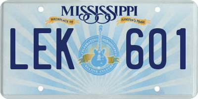 MS license plate LEK601