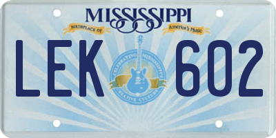 MS license plate LEK602