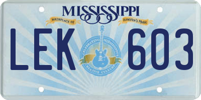 MS license plate LEK603