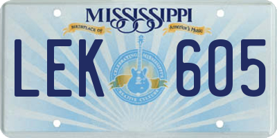 MS license plate LEK605
