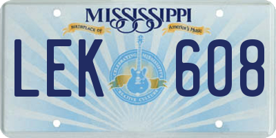 MS license plate LEK608
