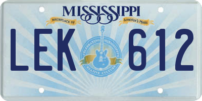 MS license plate LEK612
