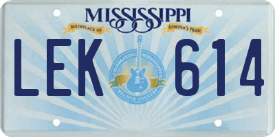 MS license plate LEK614