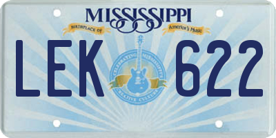 MS license plate LEK622