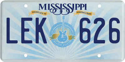 MS license plate LEK626