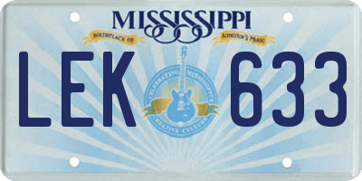 MS license plate LEK633