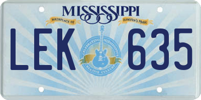 MS license plate LEK635