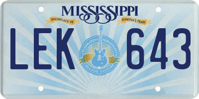 MS license plate LEK643
