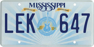MS license plate LEK647