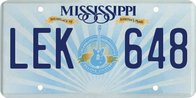 MS license plate LEK648
