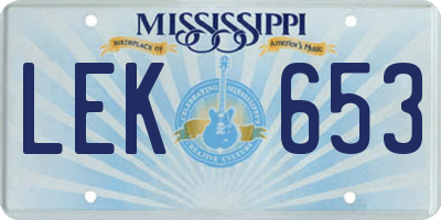 MS license plate LEK653
