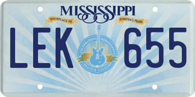 MS license plate LEK655